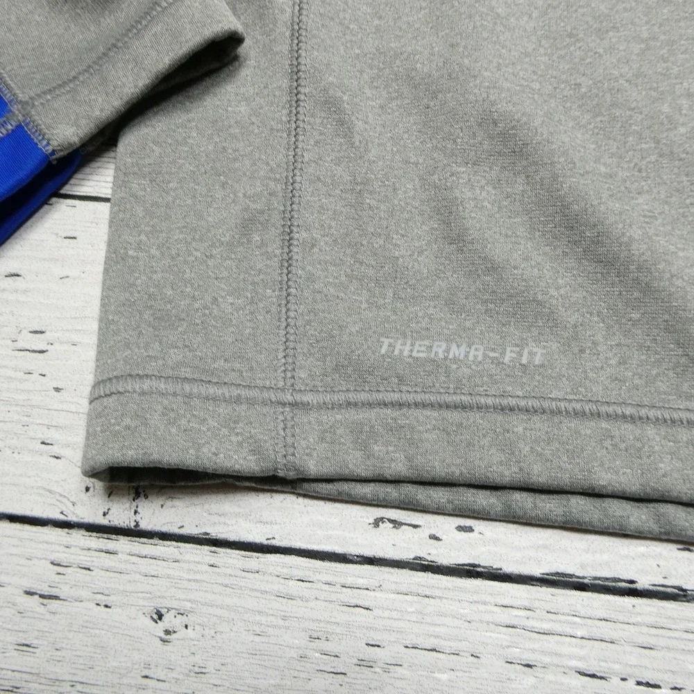 Nike Therma-FIT Sweatshirt Mens Large Gray 1/4 Zip Pullover Blue Swoosh Athletic